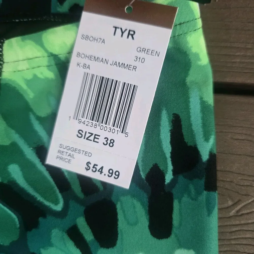 TYR Durafast Elite Men's Green Bohemian All Over Jammer SZ 38 New